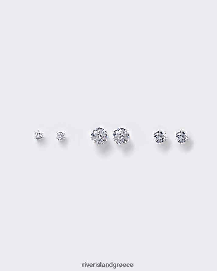 River Island αξεσουάρ ασήμι γυναίκες διακοσμημένα καρφιά σκουλαρίκια πολλαπλή συσκευασία B6N8X4894