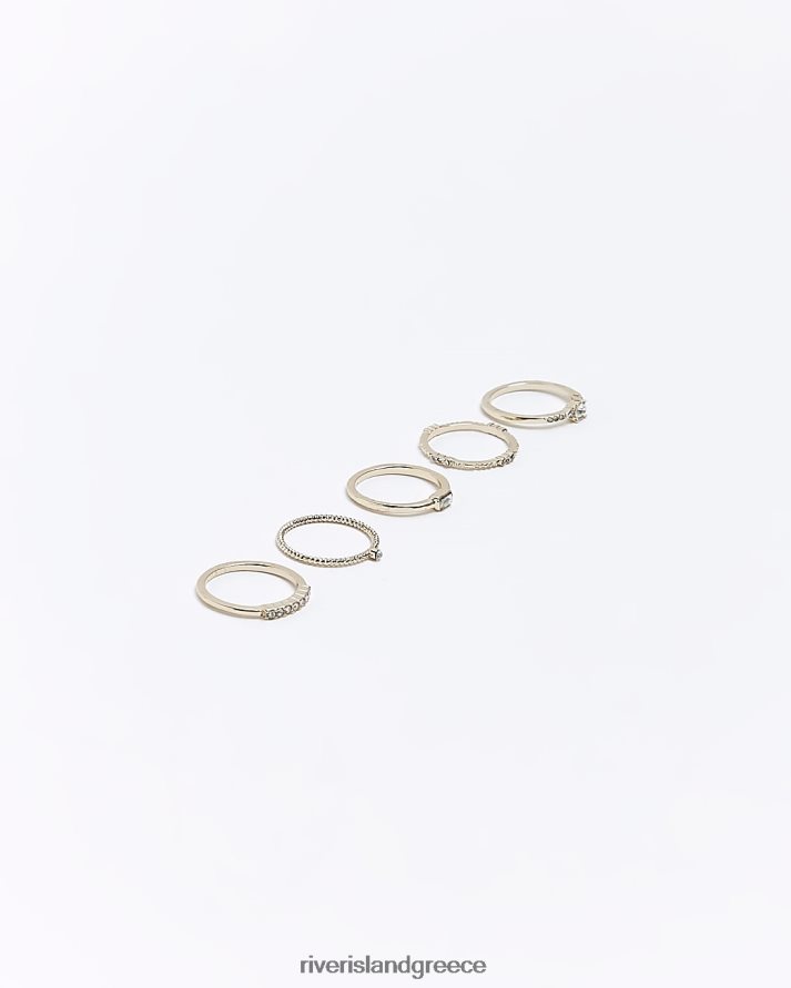 River Island αξεσουάρ χρυσός γυναίκες πολυσυσκευασία δαχτυλίδι diamante B6N8X4735