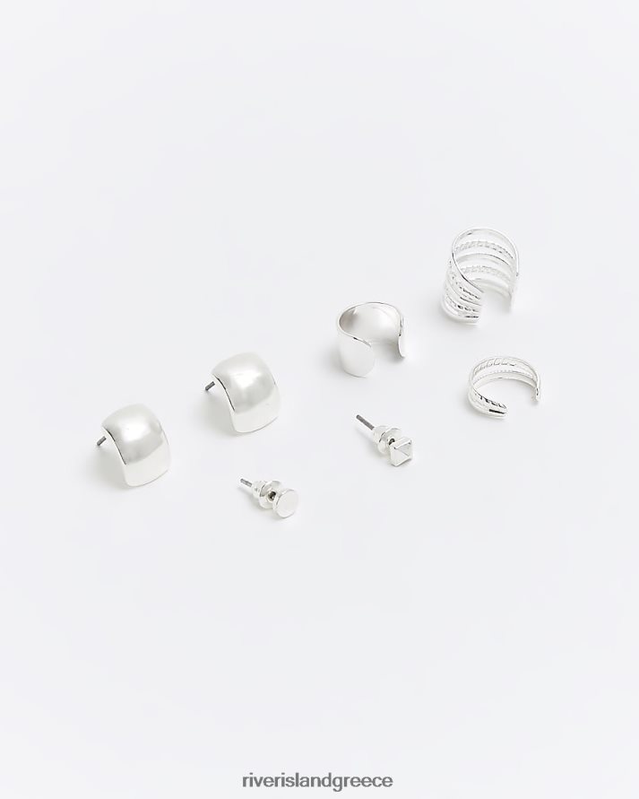 River Island αξεσουάρ ασήμι γυναίκες μανσέτες αυτιών και σκουλαρίκια με καρφιά multipack B6N8X1051