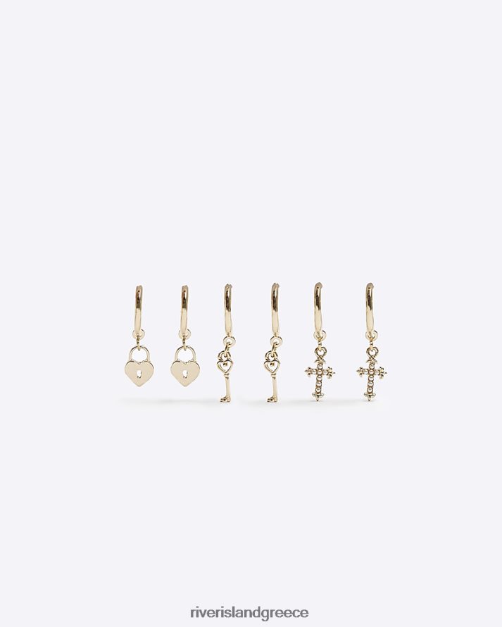 River Island αξεσουάρ χρυσός γυναίκες σκουλαρίκια με κλειδί και σταυρωτό κρίκο multipack B6N8X4266