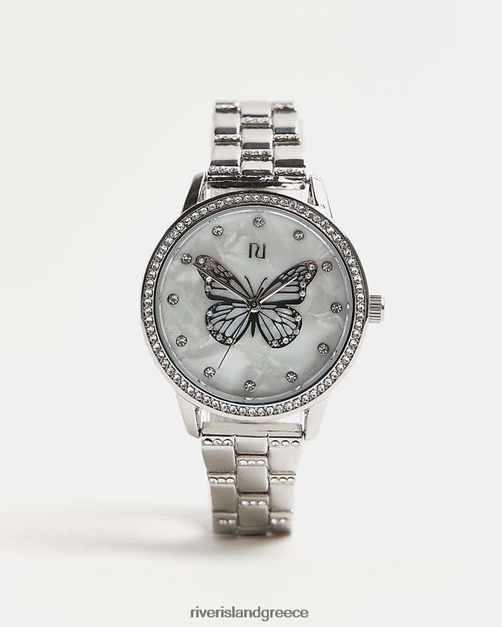 River Island αξεσουάρ ασήμι γυναίκες στρογγυλό ρολόι πεταλούδας B6N8X4951