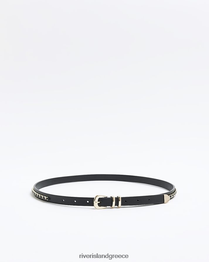 River Island αξεσουάρ μαύρος γυναίκες λεπτομέρεια αλυσίδας στενή ζώνη B6N8X4438
