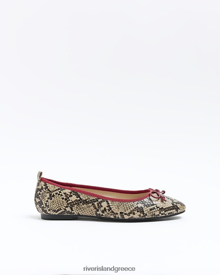 River Island είδη υπόδησης μπεζ γυναίκες στάμπα παπούτσια μπαλέτου με φιόγκο B6N8X4439