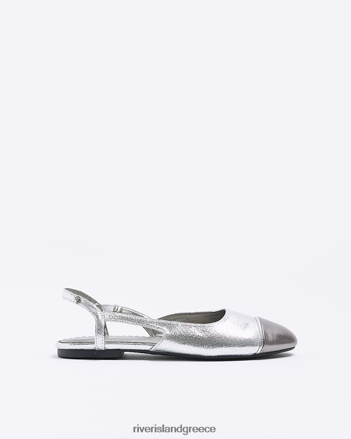 River Island είδη υπόδησης ασήμι γυναίκες slingback παπούτσια μπαλέτου B6N8X1626