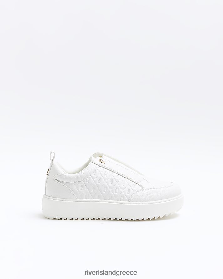 River Island είδη υπόδησης άσπρο γυναίκες φαρδιά εφαρμογή ανάγλυφα μονόγραμμα γυμναστήρια B6N8X258
