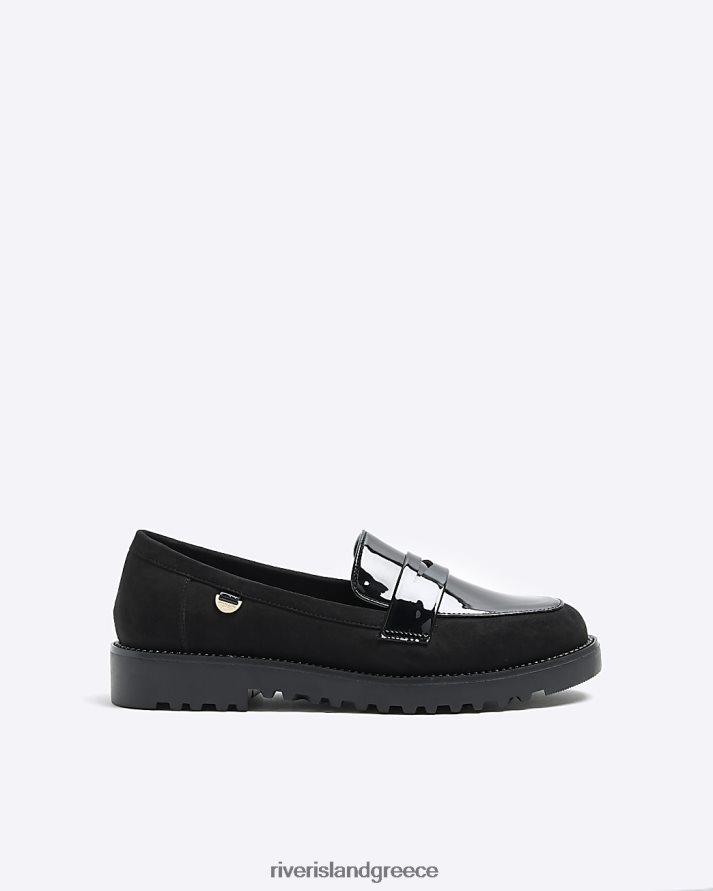 River Island είδη υπόδησης μαύρος γυναίκες loafers διαμάντης με φαρδιά εφαρμογή B6N8X1169