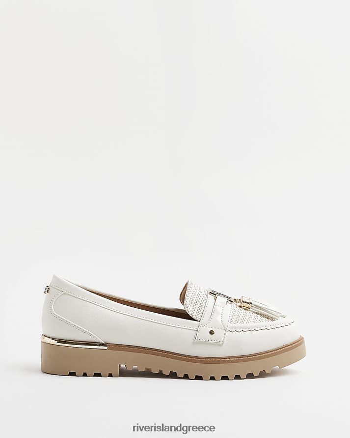 River Island είδη υπόδησης κρέμα γυναίκες loafers με λεπτομέρεια φούντας με φαρδιά εφαρμογή B6N8X1902