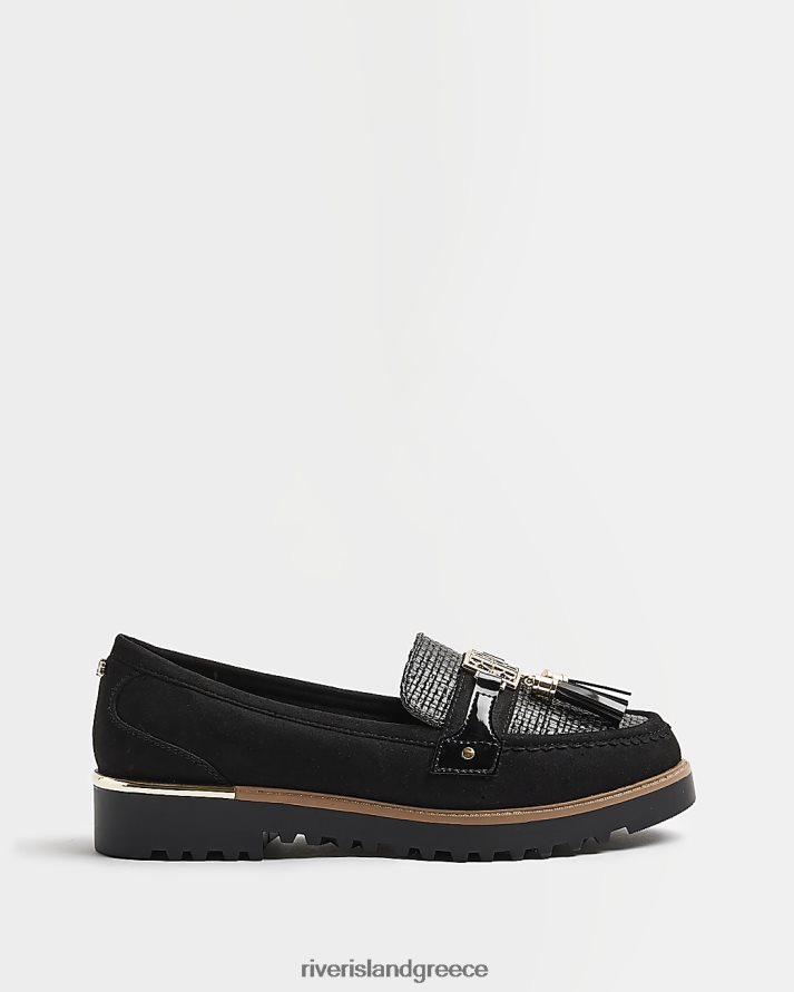 River Island είδη υπόδησης μαύρος γυναίκες loafers με λεπτομέρεια με φούντα B6N8X1992