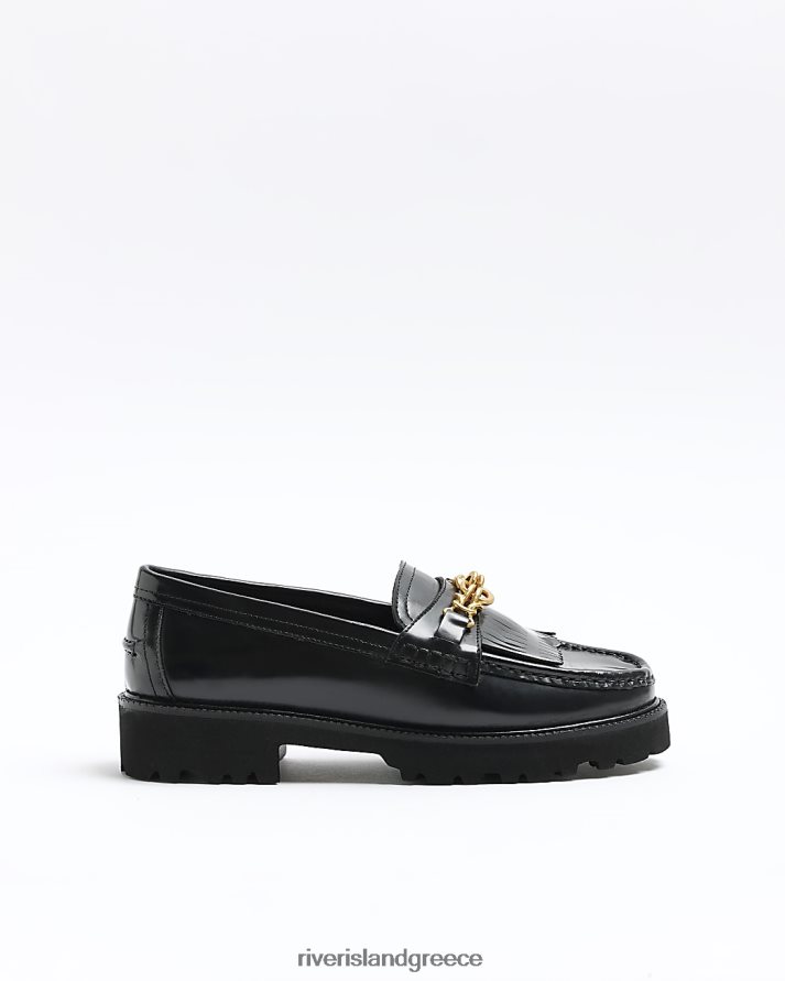 River Island είδη υπόδησης μαύρος γυναίκες δερμάτινα loafers με αλυσίδα B6N8X518