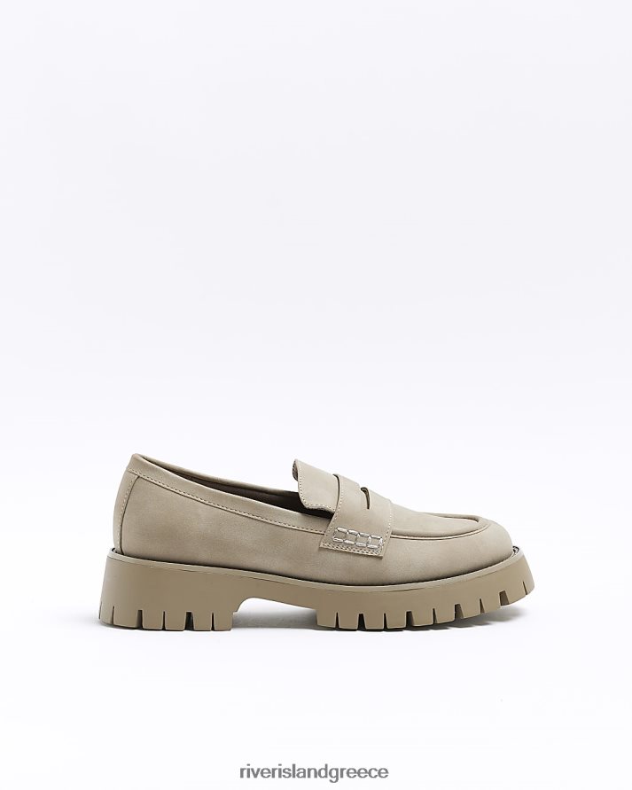 River Island είδη υπόδησης μπεζ γυναίκες χοντροκομμένα loafers diamante B6N8X637