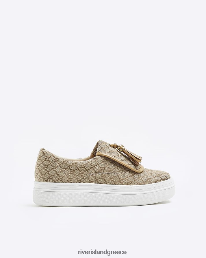 River Island είδη υπόδησης καφέ γυναίκες φούντα μονόγραμμα plimsols B6N8X1516