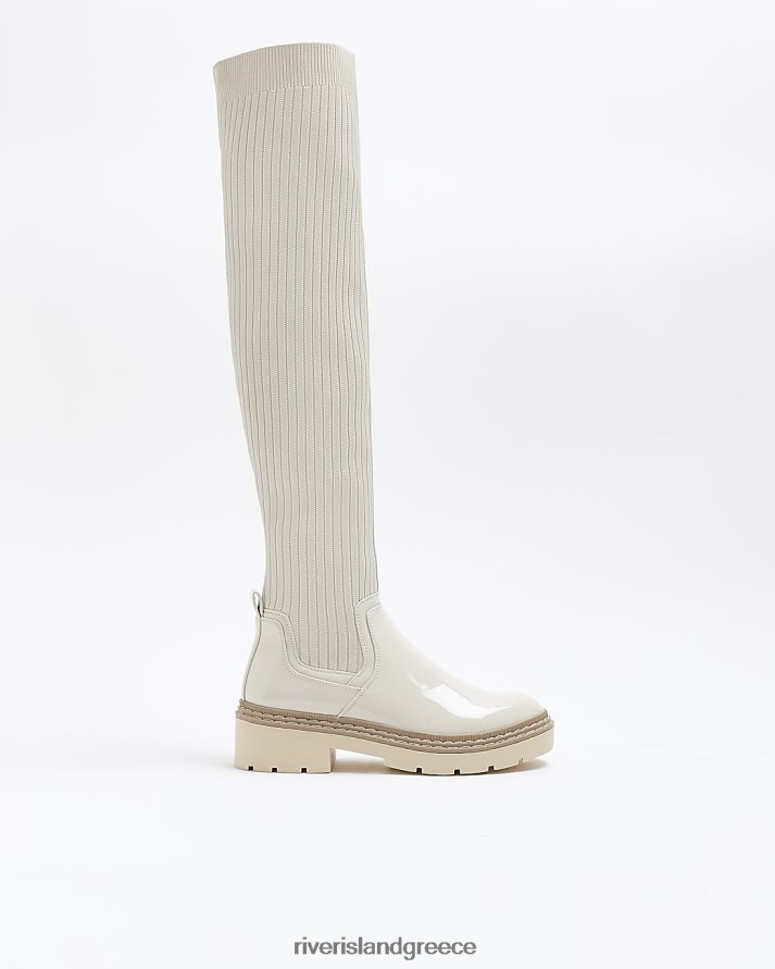 River Island είδη υπόδησης κρέμα γυναίκες πλεκτές μπότες με ψηλό πόδι B6N8X1072