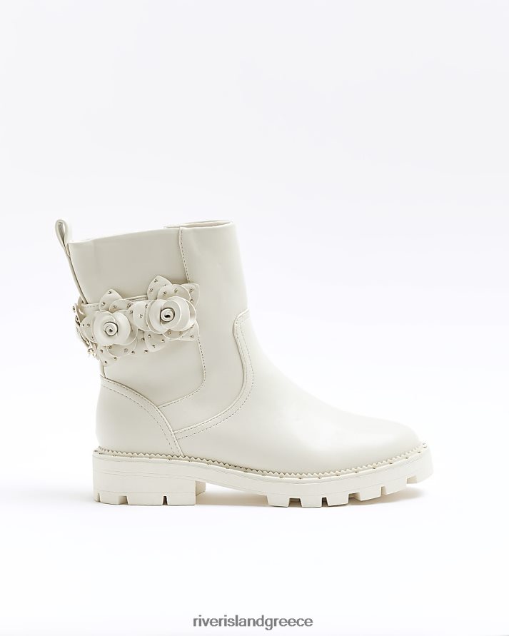 River Island είδη υπόδησης κρέμα γυναίκες λεπτομέρεια λουλουδιών μπότες ποδηλασίας B6N8X1202