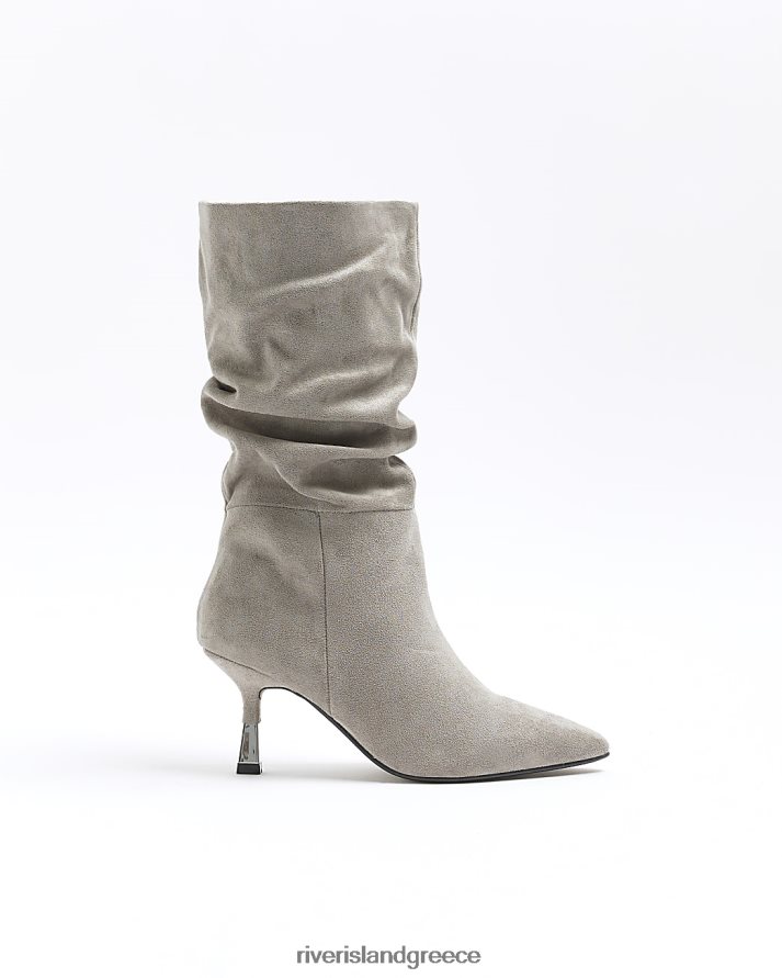 River Island είδη υπόδησης γκρί γυναίκες Σουέντ μποτάκια με τακούνι B6N8X188