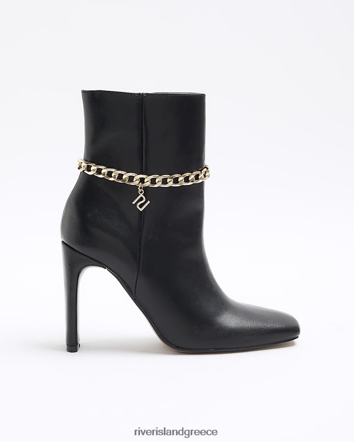 River Island είδη υπόδησης μαύρος γυναίκες λεπτομέρεια αλυσίδα μποτάκια με τακούνι B6N8X3964