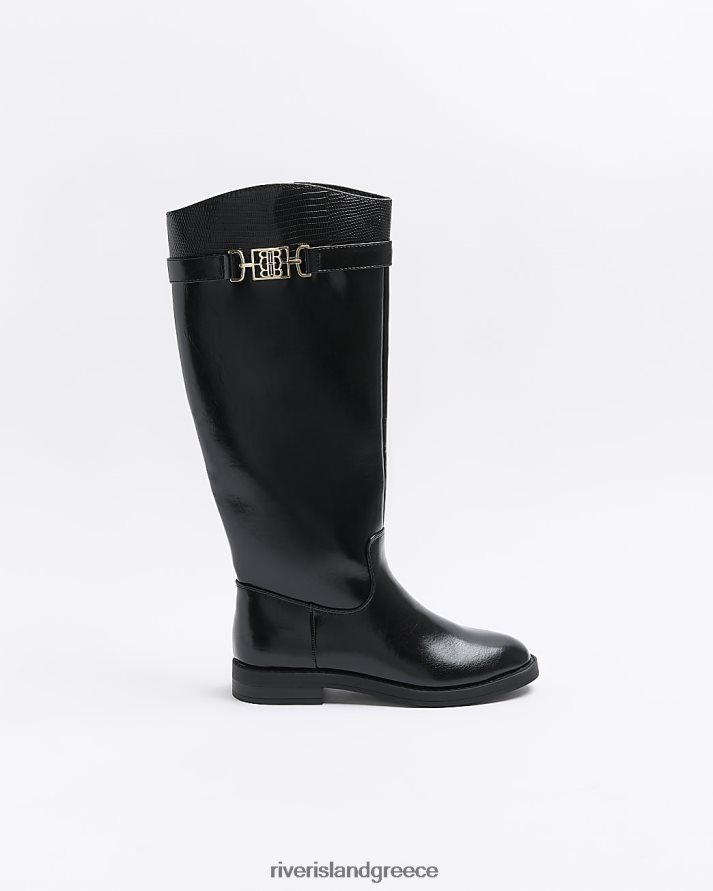 River Island είδη υπόδησης μαύρος γυναίκες ψηλές μπότες με πόρπη μέχρι το γόνατο B6N8X715