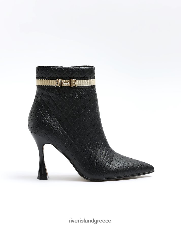 River Island είδη υπόδησης μαύρος γυναίκες φαρδιά μποτάκια μονόγραμμα με τακούνι B6N8X777