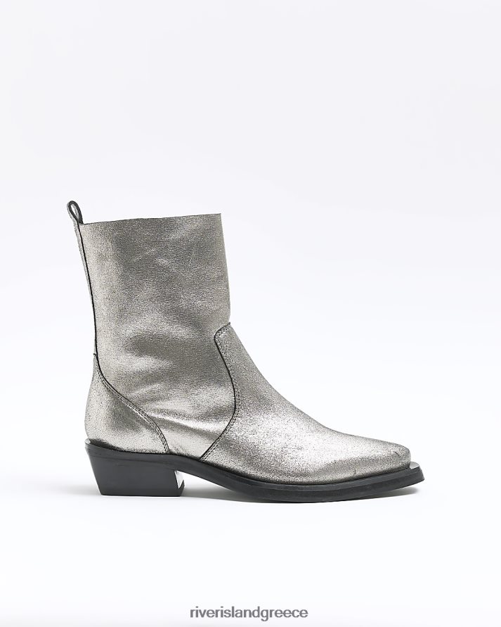 River Island είδη υπόδησης ασήμι γυναίκες δερμάτινες μπότες γουέστερν B6N8X798