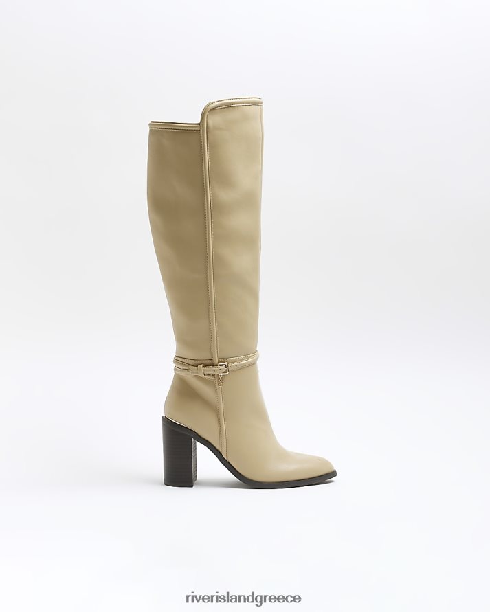 River Island είδη υπόδησης μπεζ γυναίκες λεπτομέρεια πόρπη ψηλές μπότες με τακούνι μέχρι το γόνατο B6N8X849