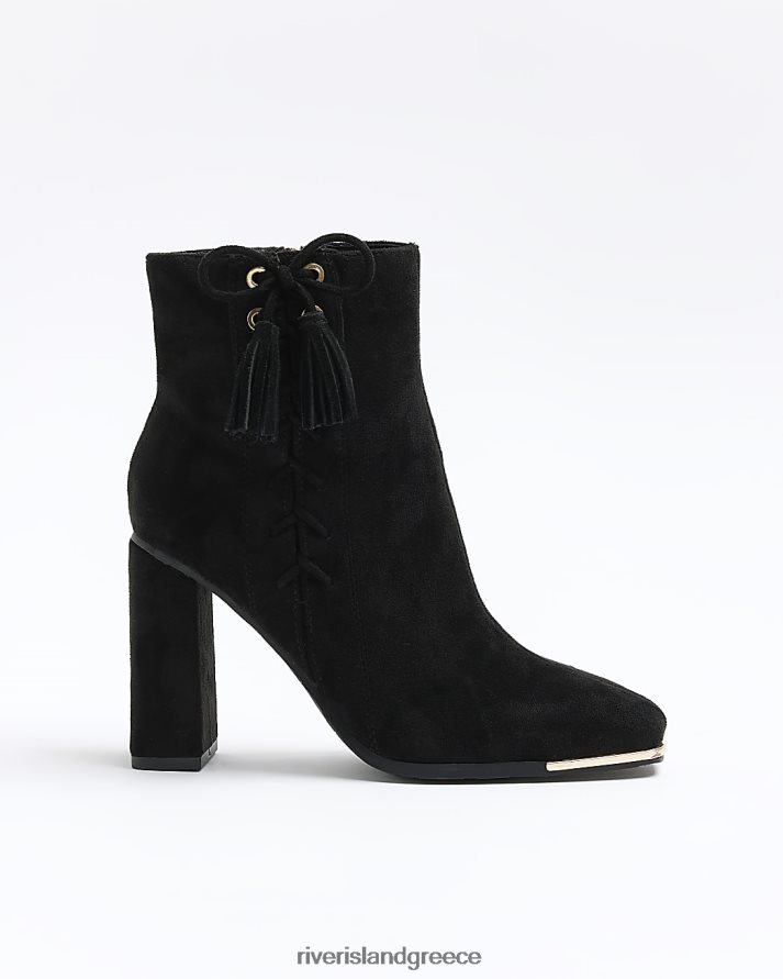 River Island είδη υπόδησης μαύρος γυναίκες Μποτάκια σουέντ με κορδόνι με λεπτομέρεια με τακούνι B6N8X914