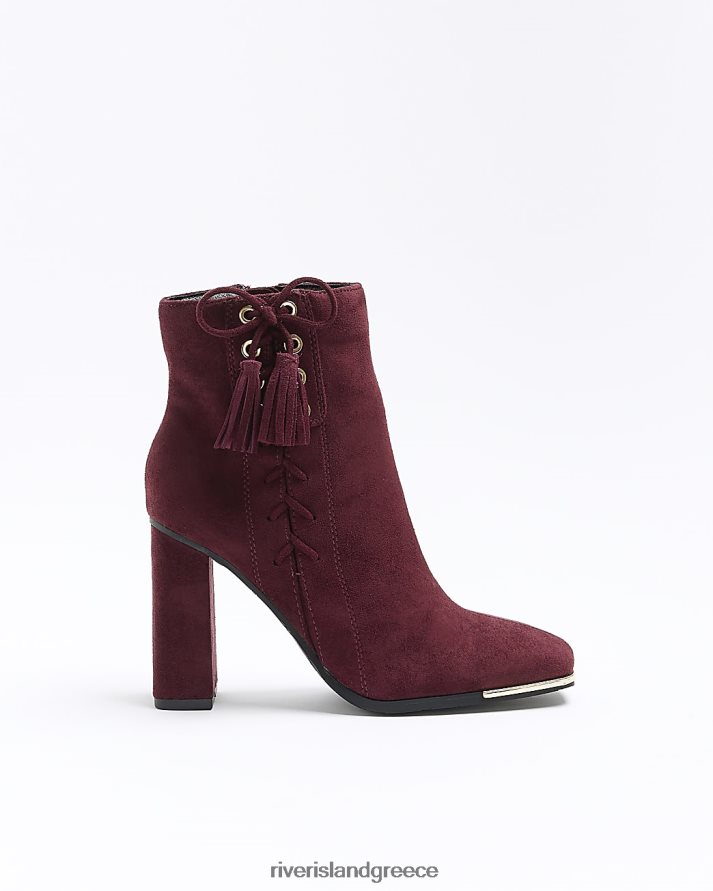 River Island είδη υπόδησης το κόκκινο γυναίκες Μποτάκια σουέντ με κορδόνι με λεπτομέρεια με τακούνι B6N8X915