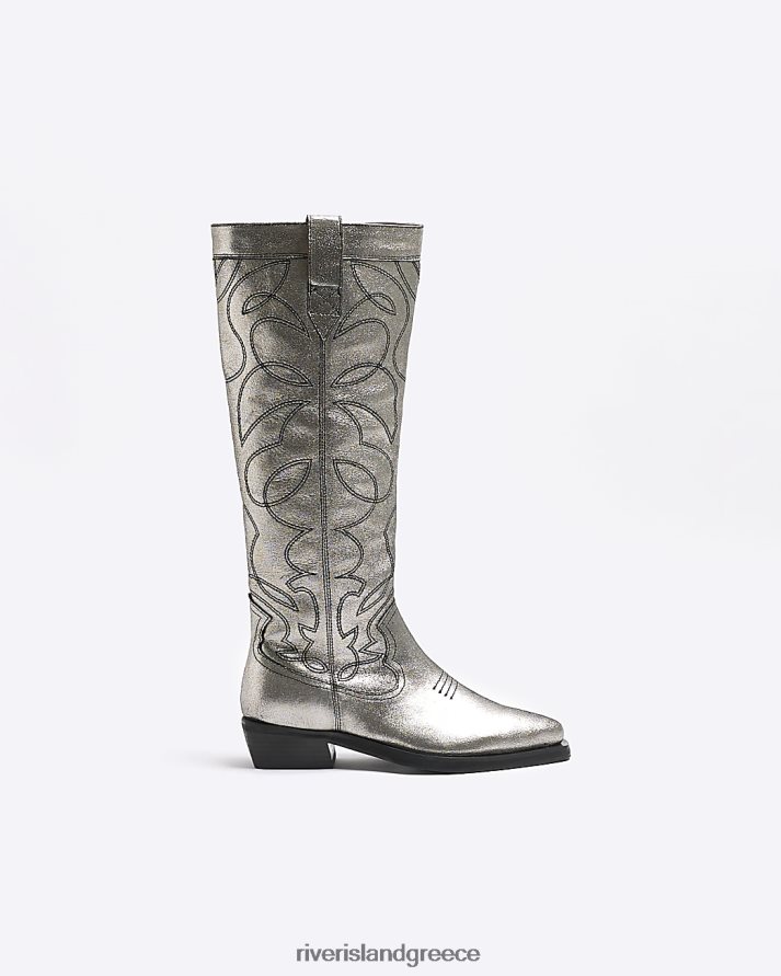 River Island είδη υπόδησης ασήμι γυναίκες δερμάτινες μπότες γουέστερν B6N8X924