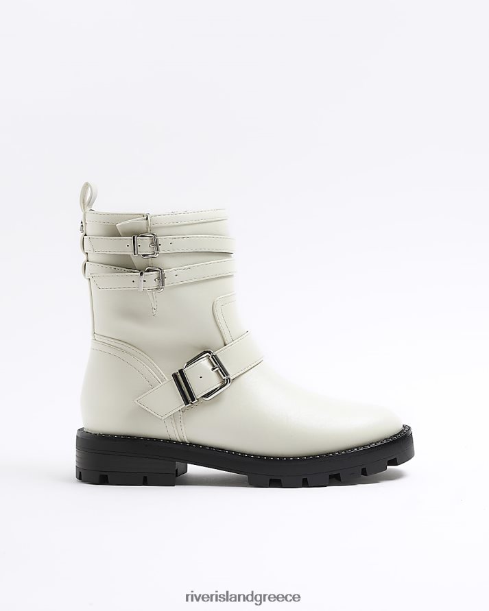 River Island είδη υπόδησης άσπρο γυναίκες μπότες biker με πόρπη B6N8X485