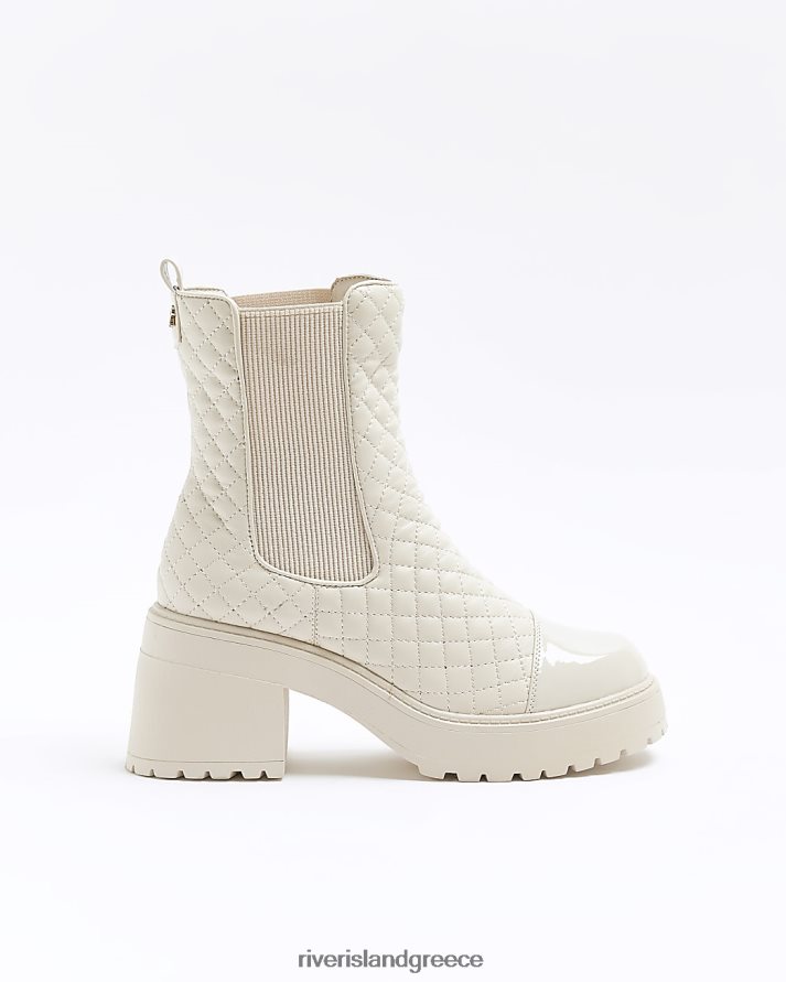 River Island είδη υπόδησης κρέμα γυναίκες μπότες chelsea με καπιτονέ χοντρό τακούνι B6N8X4552