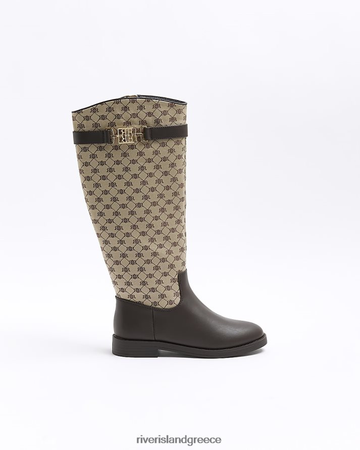 River Island είδη υπόδησης καφέ γυναίκες ri monogram ψηλές μπότες στο γόνατο B6N8X3953
