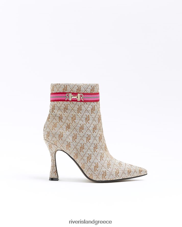 River Island είδη υπόδησης μπεζ γυναίκες φαρδιά εφαρμογή ri monogram μποτάκια με τακούνι B6N8X778