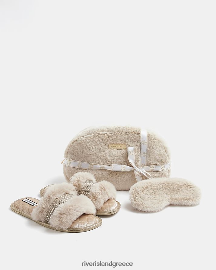 River Island είδη υπόδησης κρέμα γυναίκες Σετ παντόφλα και τσάντα από ψεύτικη γούνα B6N8X3982