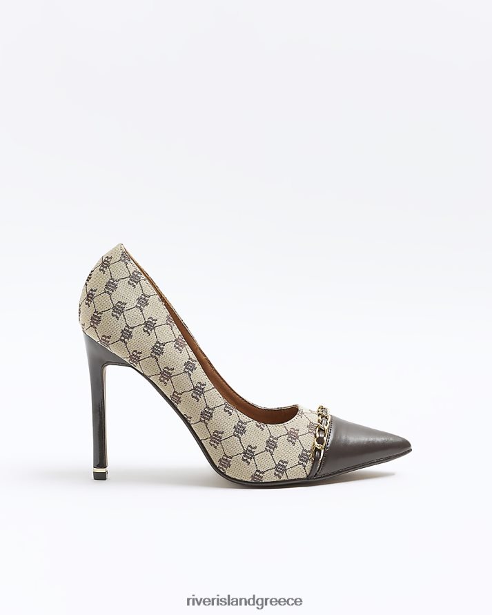 River Island είδη υπόδησης καφέ γυναίκες ζακάρ μονογράμματα με τακούνι δικαστήριο B6N8X1040