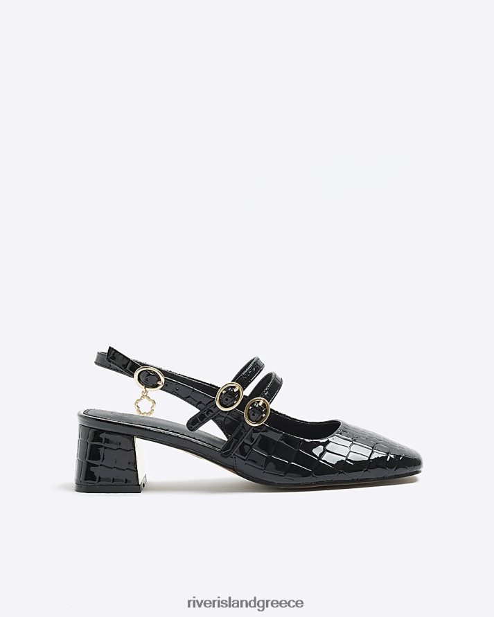 River Island είδη υπόδησης μαύρος γυναίκες Παπούτσια δικαστηρίου με ανάγλυφο κροκ B6N8X4416