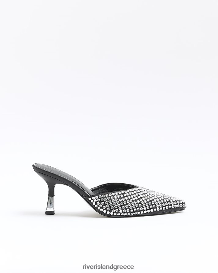 River Island είδη υπόδησης μαύρος γυναίκες παπούτσια diamante mule court B6N8X4407