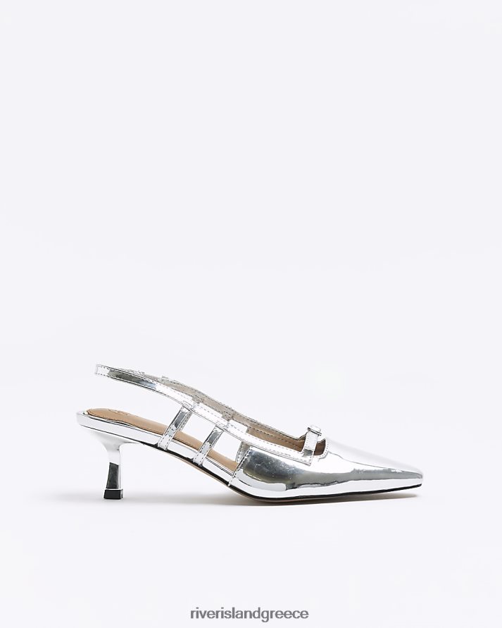 River Island είδη υπόδησης ασήμι γυναίκες μεταλλικά παπούτσια γηπέδου slingback B6N8X219