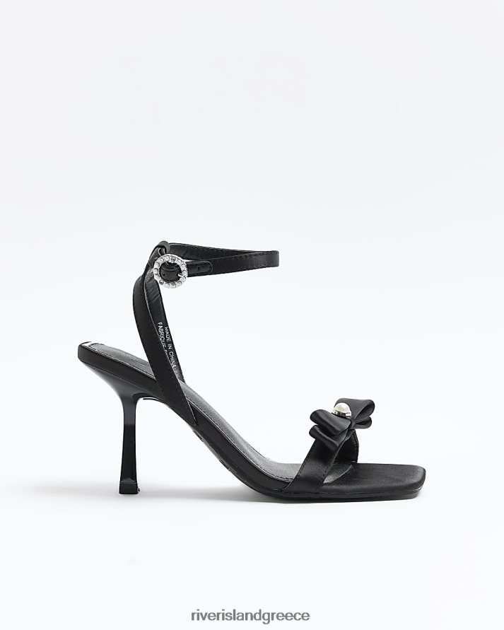 River Island είδη υπόδησης μαύρος γυναίκες πέδιλα με τακούνι μαργαριταρένιο φιόγκο B6N8X1118