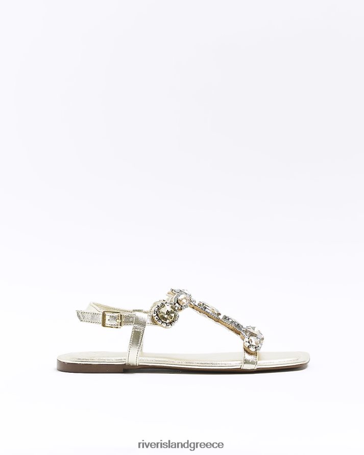 River Island είδη υπόδησης χρυσός γυναίκες διακοσμημένα επίπεδα σανδάλια B6N8X4626