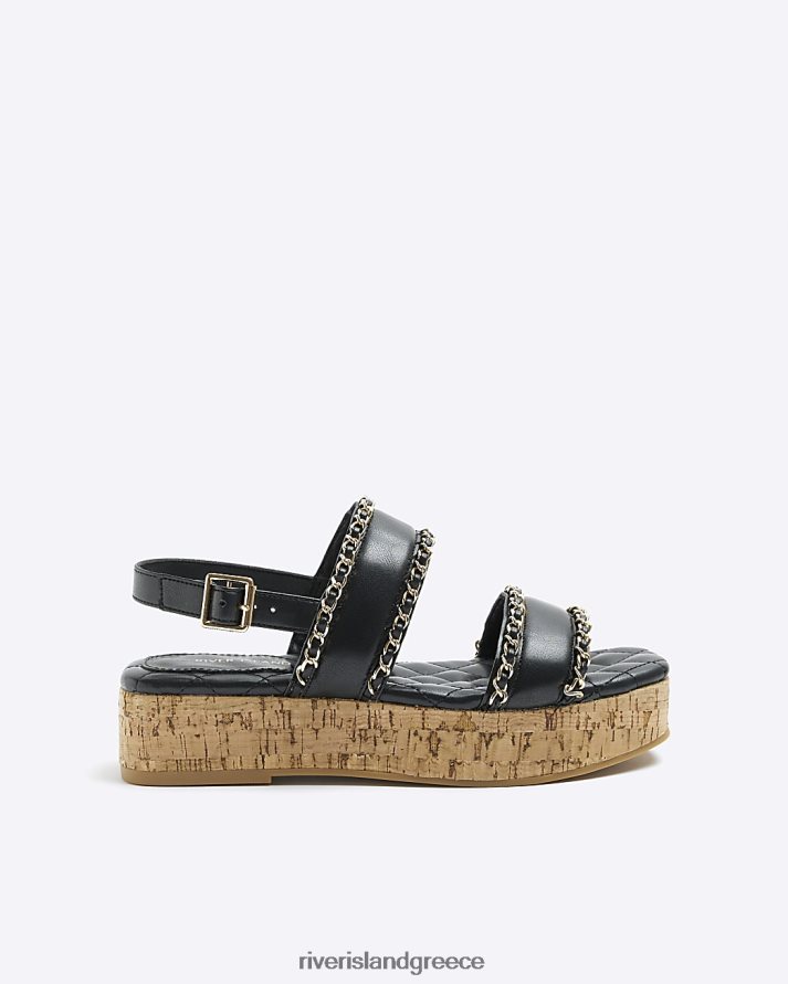 River Island είδη υπόδησης μαύρος γυναίκες Λεπτομέρεια αλυσίδας flatform σανδάλια B6N8X4748