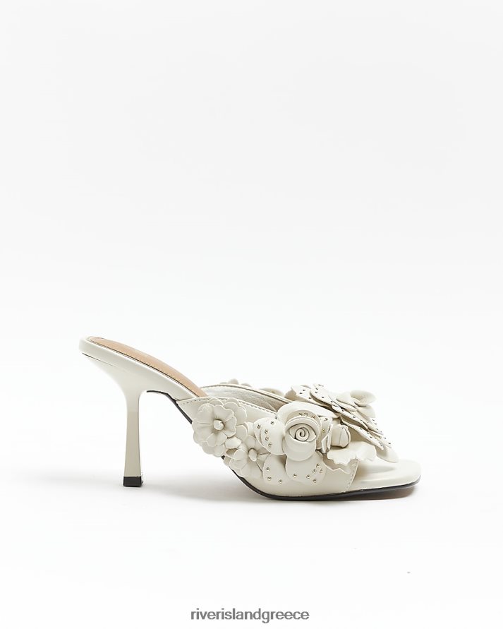 River Island είδη υπόδησης κρέμα γυναίκες σανδάλια mule με τακούνι λουλουδιών B6N8X1135