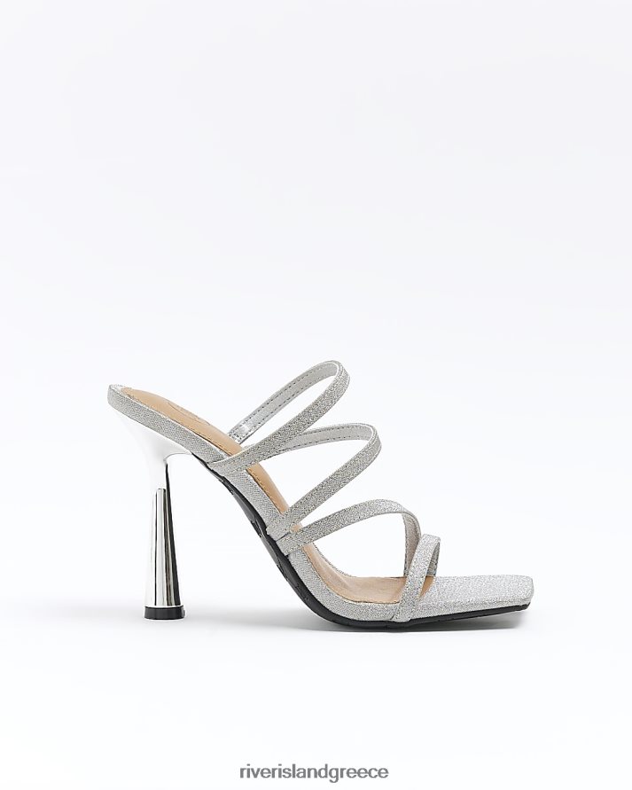 River Island είδη υπόδησης ασήμι γυναίκες πέδιλα mule με γυαλιστερό τακούνι B6N8X758