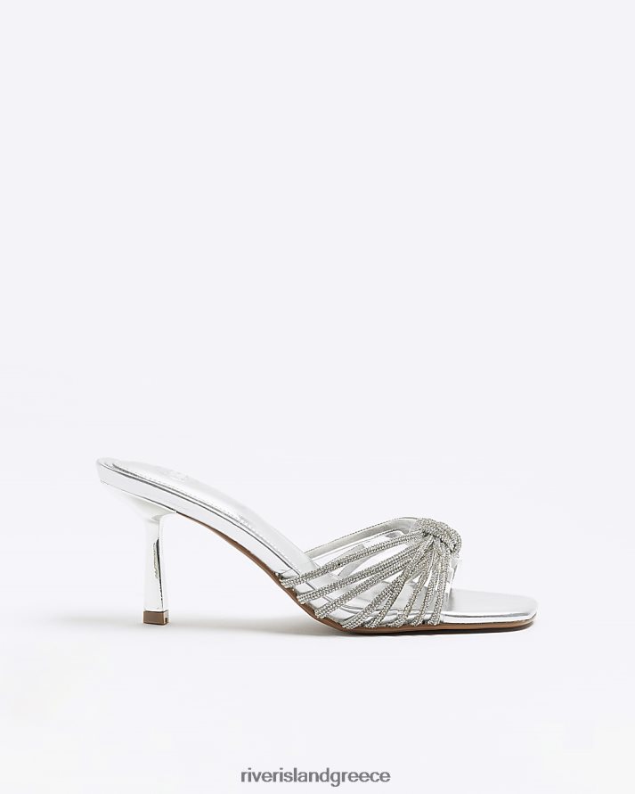 River Island είδη υπόδησης ασήμι γυναίκες διακοσμημένα mule παπούτσια με τακούνι B6N8X1128