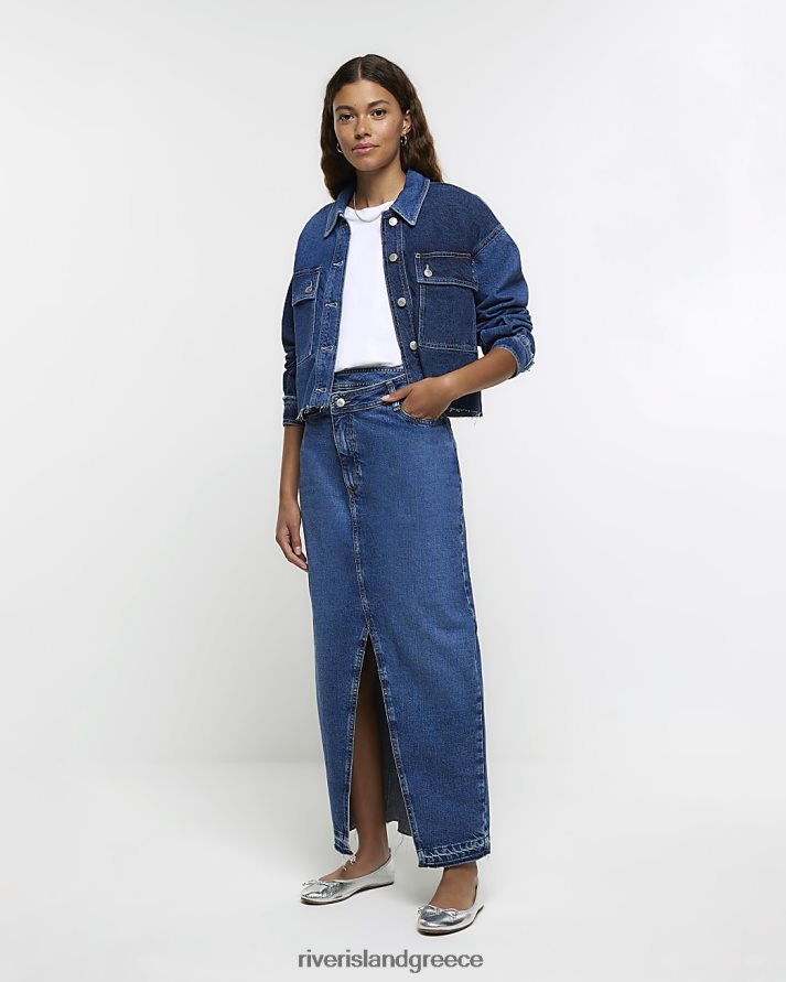 River Island ενδύματα μπλε γυναίκες ασύμμετρη τζιν μάξι φούστα μέσης B6N8X170