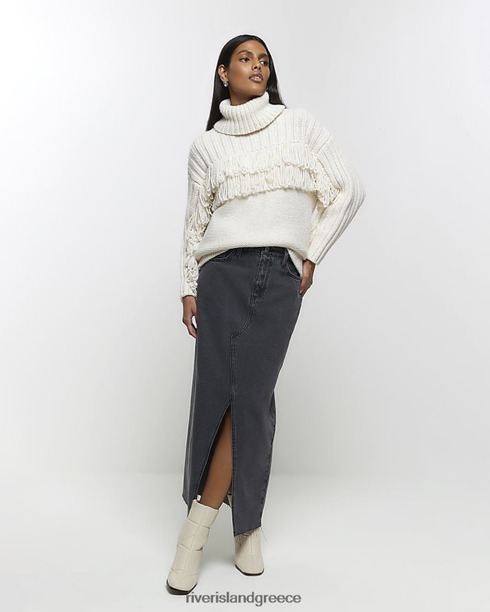 River Island ενδύματα γκρί γυναίκες τζιν μάξι φούστα με σχιστό στρίφωμα B6N8X198