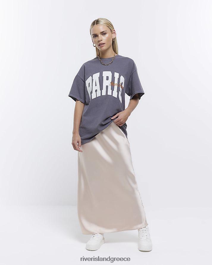 River Island ενδύματα πέτρα γυναίκες μικροκαμωμένη σατέν μάξι φούστα B6N8X2283