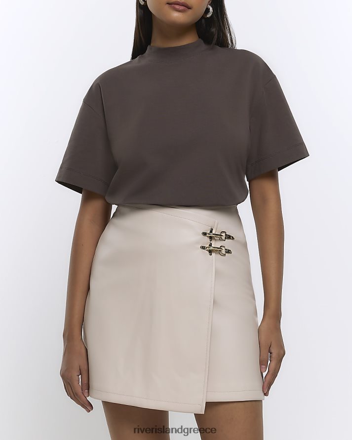 River Island ενδύματα κρέμα γυναίκες Μίνι φούστα με αγκράφα από ψεύτικο δέρμα B6N8X28