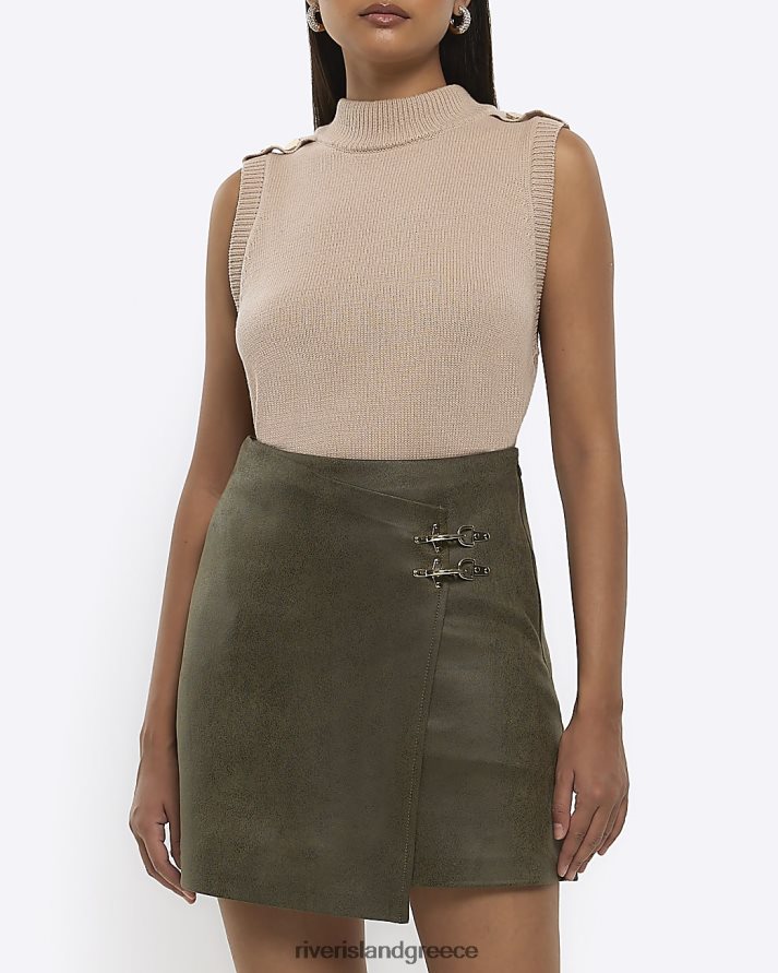 River Island ενδύματα χακί γυναίκες Μίνι φούστα με αγκράφα από ψεύτικο δέρμα B6N8X29