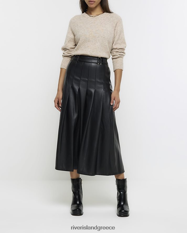 River Island ενδύματα μαύρος γυναίκες μίντι φούστα από ψεύτικο δέρμα πλισέ B6N8X4145