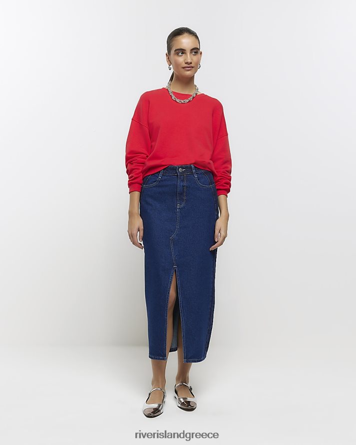 River Island ενδύματα μπλε γυναίκες τζιν μάξι φούστα συνονθύλευμα B6N8X4158