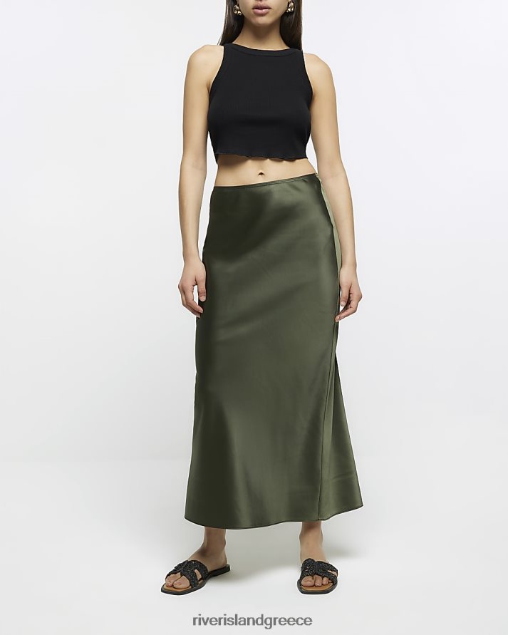 River Island ενδύματα χακί γυναίκες σατέν μάξι φούστα B6N8X42