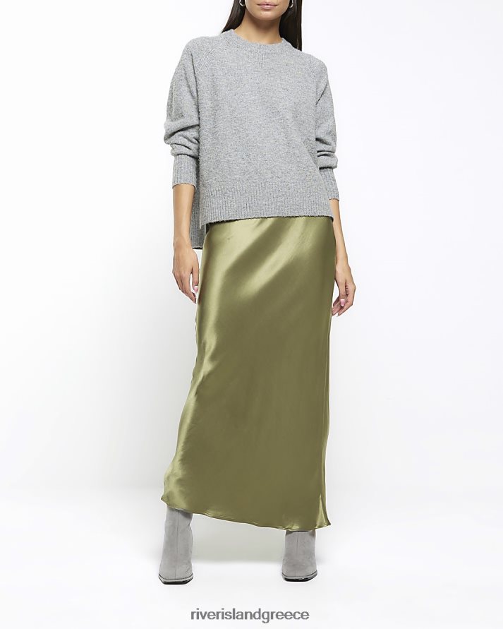 River Island ενδύματα χακί γυναίκες σατέν μάξι φούστα B6N8X44